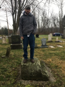 Josh on the carriage-stone, Dean Hill Cemetery, Mahoning County